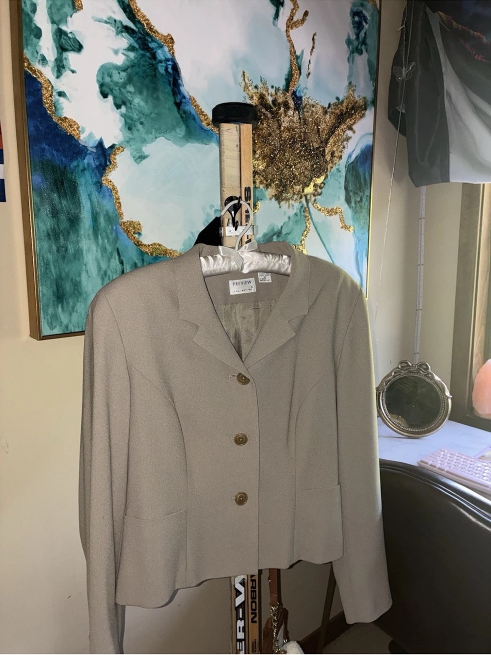 Preview Collection Women’s Beige Button-Front Blazer Jacket Size 12 | M